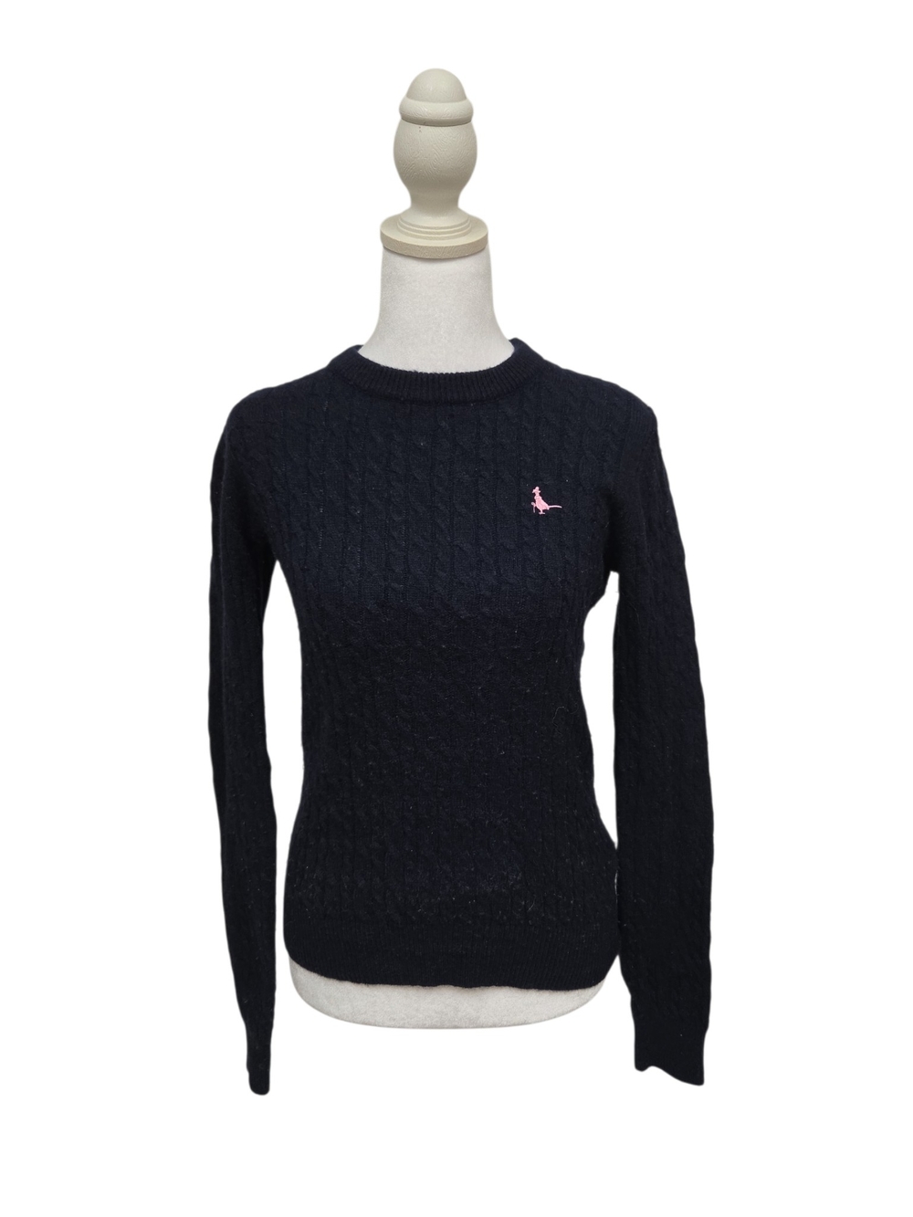 Jack Wills Navy Cable-Knit Crew Sweater with Pink Logo